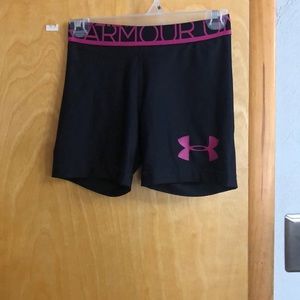 Black and pink underarmor compression shorts